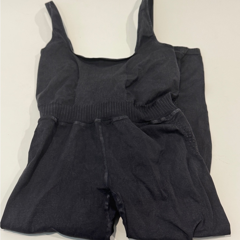 FP Movement by Free People Black Ribbed Tank Jumpsuit